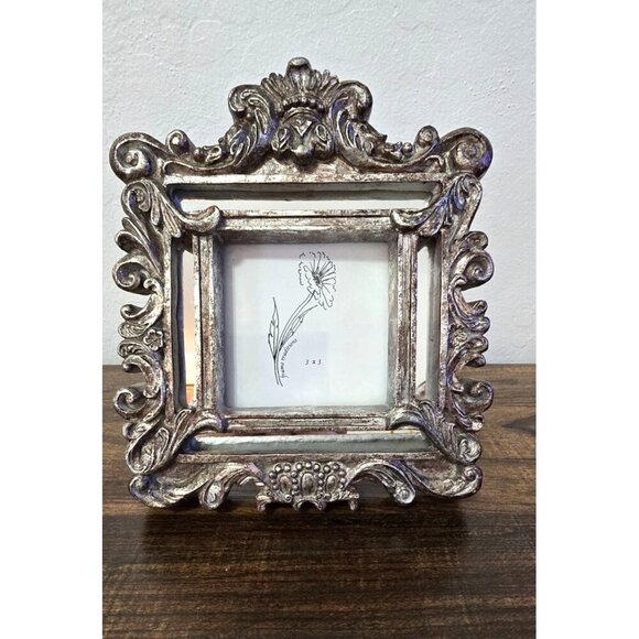 Vntg Holland and Boone Ornate Polished Pewter 3x3 Frame Intricate Scrollwork - Picture 1 of 9